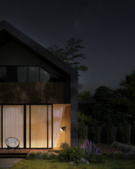Modern residential home for family, home on nature, sunny day, architecture, 3D render 