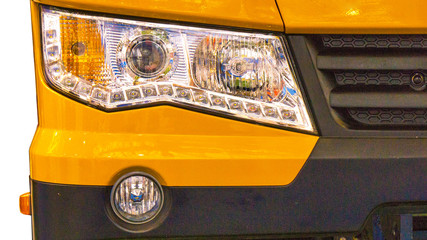 truck headlight close up