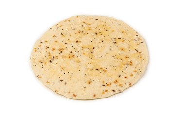 Pitta bread with seeds isolated on white