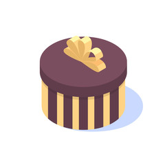 Colorful gift box with gold ribbon on white background.