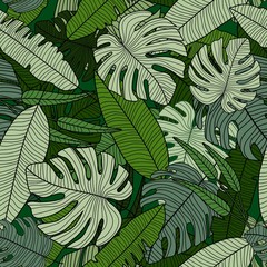 Rainforest seamless pattern. Modern exotic tropical palm leaves backdrop.