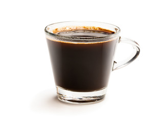 Black coffee in glass cup isolated on white