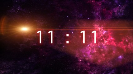 Inscription number 11 : 11 on the galaxy background. Numbers are the Universal language offered by...