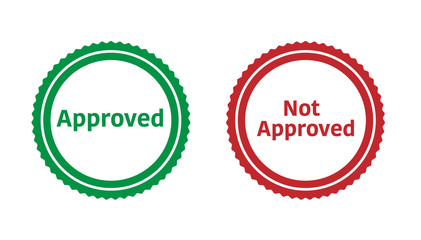 Not approved rectangular stamp collection. Textured seals with text isolated on white backgound. Stamps in turquoise, red