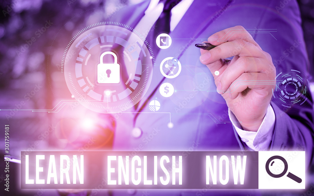 Poster conceptual hand writing showing learn english now. concept meaning gain or acquire knowledge and ski