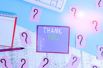 Handwriting text Thank You. Conceptual photo a polite expression used when acknowledging a gift or...