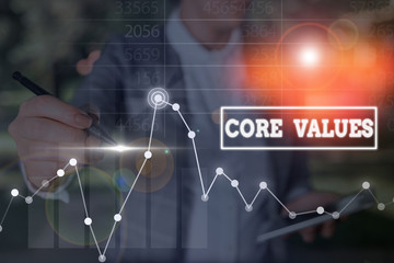 Word writing text Core Values. Business photo showcasing the fundamental beliefs or principle of a demonstrating or organization