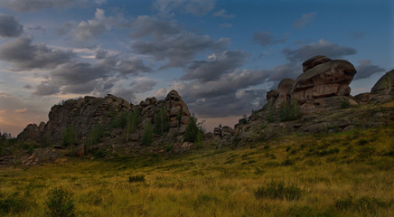 Eastern Kazakhstan. Summer evening in the mountains of Bayanaul national Park