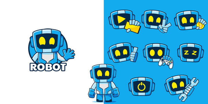 Blue Robot mascot set collection / expression logo designs