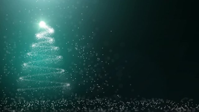 Copy space motion Christmas tree for cold winter new year santa festival decorate celebrate with black background overlay and luxury gold, green theme with white shine star and snow, snowflake flare