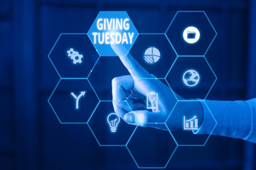 Word writing text Giving Tuesday. Business photo showcasing international day of charitable giving Hashtag activism Picture photo system network scheme modern technology smart device