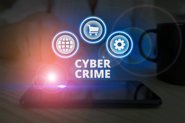 Naklejka na ściany i meble Word writing text Cyber Crime. Business photo showcasing kind of criminal activities carried out by means of Internet