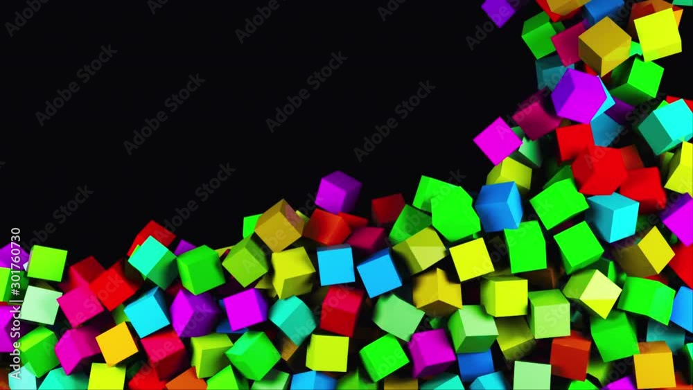 Aufkleber 3d rendering of modern background. computer generated abstract animation many multicolor cubes fall 