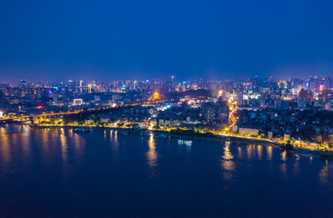 Fototapeta na wymiar Wuhan skyline and Yangtze river with supertall skyscraper under construction in Wuhan Hubei China.