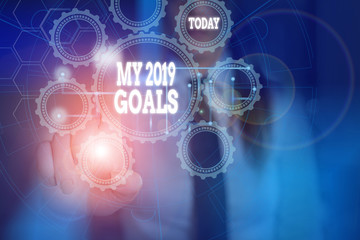 Handwriting text writing My 2019 Goals. Conceptual photo setting up demonstratingal goals or plans for the current year Picture photo system network scheme modern technology smart device