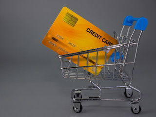 Credit card and shopping cart.