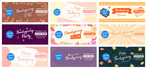 Happy Thanksgiving Sale Cover Flyer Banner poster template vector illustration Autumn holiday greeting card set pack