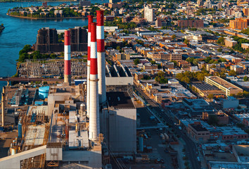 Aerial view of a power plant station in New York City