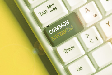 Text sign showing Common Mistakes Question. Business photo text repeat act or judgement misguided...