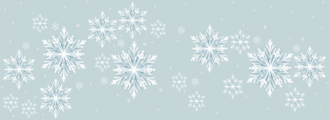 Long background with paper snowflakes, vector art illustration.