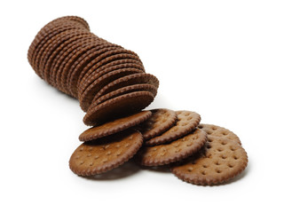 Chocolate cookies on white background