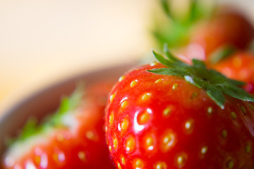Food photography of strawberries in a bowl