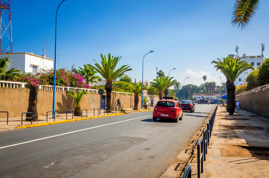 Typical Street Of Casablanca, Morocco. Downtown  Of Casablanca