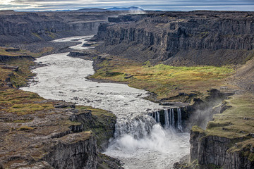 Havragilsfoss waterfall near Dettifoss in the deep canyon of Joekulsa a Fjoellum River in the Highland of northern Iceland