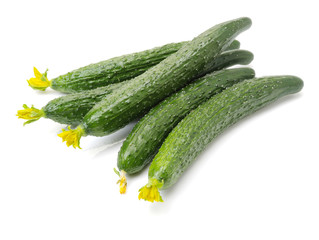 Green cucumber on the white background 