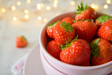 Food photography of strawberries in a bowl
