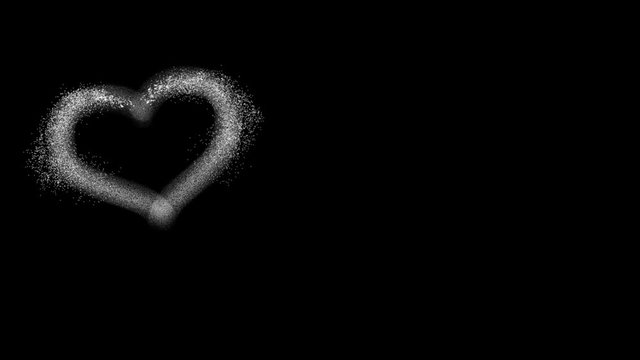 Animation of heart from snow and blizzard on black background. Template for St. Valentine's Day. Love.
