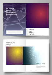 Fototapeta na wymiar Vector layout of two A4 format modern cover mockups design templates for bifold brochure, flyer, booklet. 3d polygonal geometric modern design abstract background. Science or technology vector.