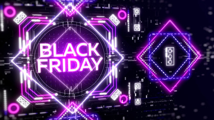 Black friday sale banner. Glowing neon background. Business and finance theme
