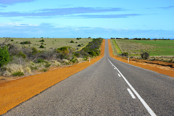 Fototapeta na wymiar View of an empty road near Horrocks Beach in the Mid West region of Western Australia