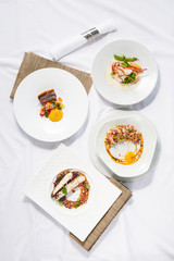 Beautiful and tasty food on a plate, exquisite dish, creative restaurant meal concept.