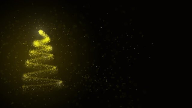 Copy space motion Christmas tree for cold winter new year santa festival decorate celebrate with black background overlay and luxury gold, green theme with white shine star and snow, snowflake flare