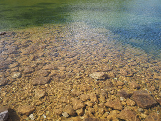 abstract close up view of clear mountain lake water and rocks