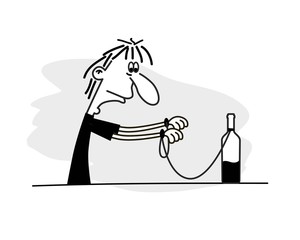 Fototapeta premium Man with wine. Drunkard. Hand drawn vector illustration.