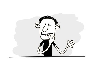 Man biting his fingers. Funny vector.
