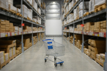 shopping cart in stock Warehouse ,product store
