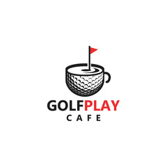 golfplay cafe logo, with ball, golf course and mug vector