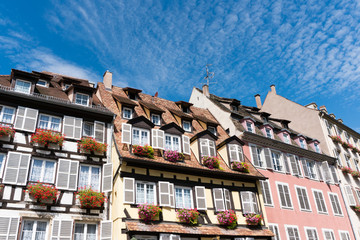 historic old half-timbered houses in the old city center of Strasbourg