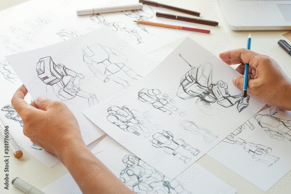 Wall mural animator designer development designing drawing sketching development creating graphic pose characte