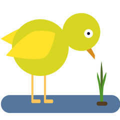 cartoon illustration of chicks looking for food