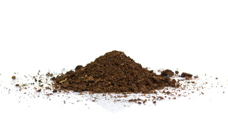 Dirty earth on white background. Natural soil texture