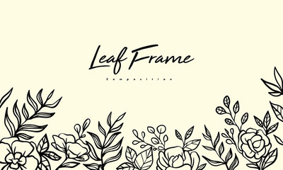 Grass plant composition for decoration frame, simple hand drawn leaves lineart illustration, floral vector elements for romantic and vintage design