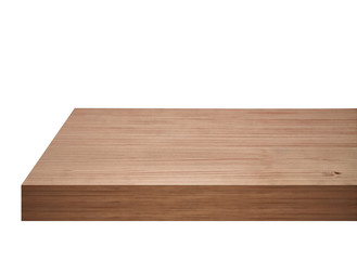 Perspective view of wood or wooden table top isolated on white background including clipping path	
