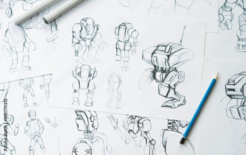 Wall mural animator designer development designing drawing sketching development creating graphic pose characte