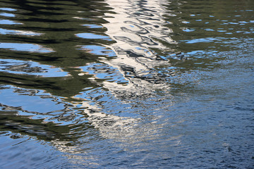 Reflection of the coast on the surface of the water