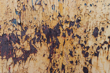 Rusty metal surface covered with old paint. Textured background for wallpaper.